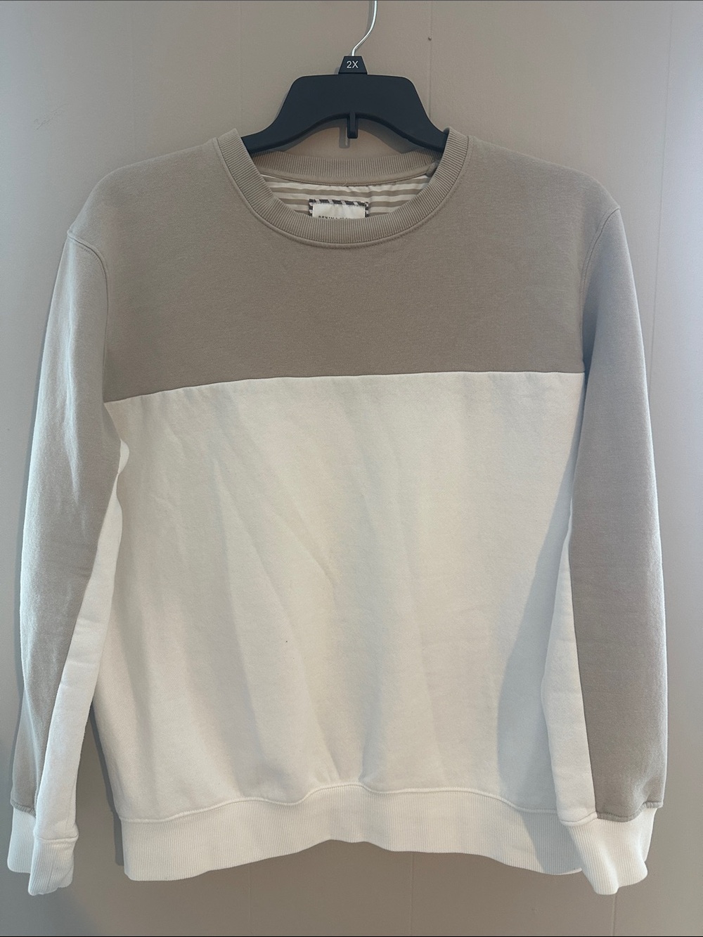 Denim & Flower Men's Two-Tone Crewneck Sweater in Taupe and White